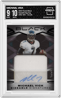 Michael Vick from the 2022 Panini Black set graded by Arena Club and given an overall grade of 9.