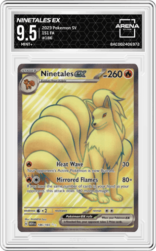 Ninetales EX from the 2023 Pokemon SV set graded by Arena Club and given an overall grade of 9.5.