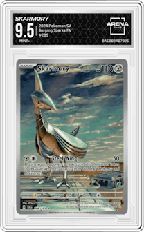 Skarmory from the 2024 Pokemon SV set graded by Arena Club and given an overall grade of 9.5.