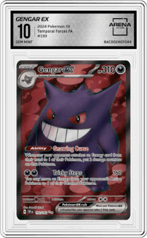 Gengar ex from the 2024 Pokemon SV set graded by Arena Club and given an overall grade of 10.