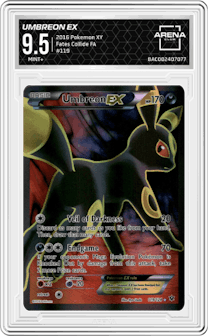 Umbreon EX from the 2016 Pokemon XY set graded by Arena Club and given an overall grade of 9.5.