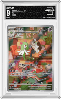 Kirlia from the 2023 Pokemon SV set graded by Arena Club and given an overall grade of 9.