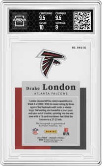 Drake London from the 2022 Panini Encased set graded by Arena Club and given an overall grade of 9.5.