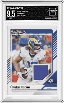 Puka Nacua from the 2024 Donruss set graded by Arena Club and given an overall grade of 9.5.
