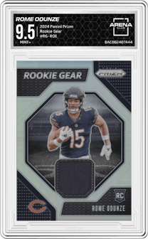 Rome Odunze from the 2024 Panini Prizm set graded by Arena Club and given an overall grade of 9.5.