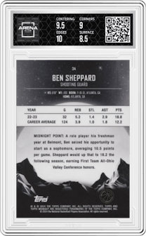 Ben Sheppard from the 2023-24 Topps Midnight set graded by Arena Club and given an overall grade of 9.