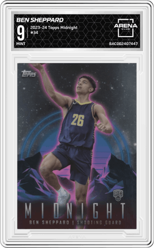 Ben Sheppard from the 2023-24 Topps Midnight set graded by Arena Club and given an overall grade of 9.