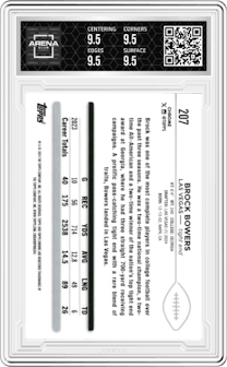 Brock Bowers from the 2024 Topps Chrome set graded by Arena Club and given an overall grade of 9.5.