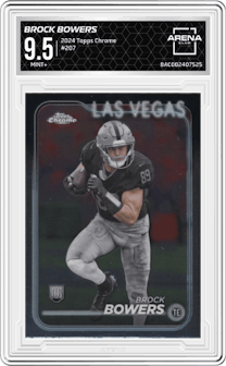 Brock Bowers from the 2024 Topps Chrome set graded by Arena Club and given an overall grade of 9.5.