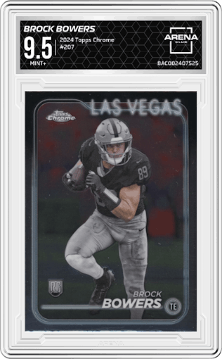 Brock Bowers from the 2024 Topps Chrome set graded by Arena Club and given an overall grade of 9.5.
