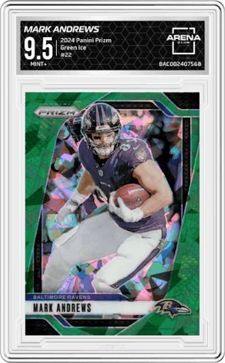 Mark Andrews from the 2024 Panini Prizm set featuring a Green Ice parallel graded by Arena Club and given an overall grade of 9.5.
