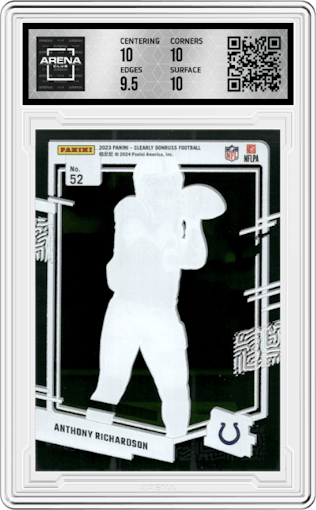 Anthony Richardson from the 2023 Clearly Donruss set graded by Arena Club and given an overall grade of 10.