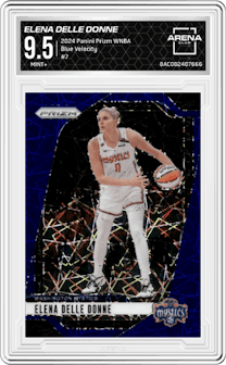 Elena Delle Donne from the 2024 Panini Prizm WNBA set featuring a Blue Velocity parallel graded by Arena Club and given an overall grade of 9.5.