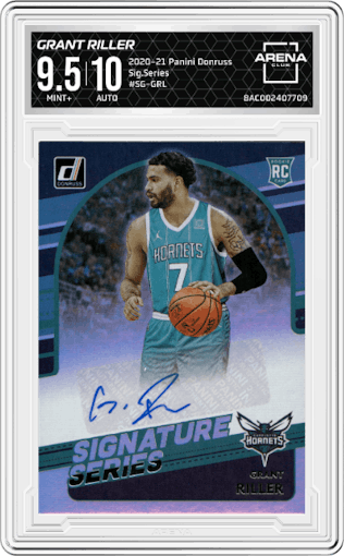 Grant Riller from the 2020-21 Panini Donruss set graded by Arena Club and given an overall grade of 9.5.
