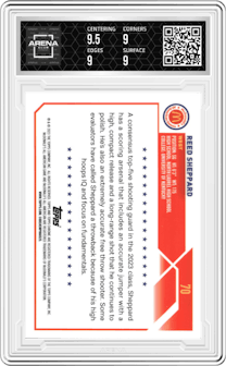 Reed Sheppard from the 2023 Topps Chrome McDonald's All American set graded by Arena Club and given an overall grade of 9.