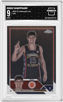 Reed Sheppard from the 2023 Topps Chrome McDonald's All American set graded by Arena Club and given an overall grade of 9.