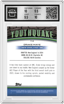 Drake Maye from the 2024 Topps Chrome set graded by Arena Club and given an overall grade of 10.