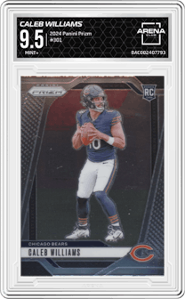 Caleb Williams from the 2024 Panini Prizm set graded by Arena Club and given an overall grade of 9.5.
