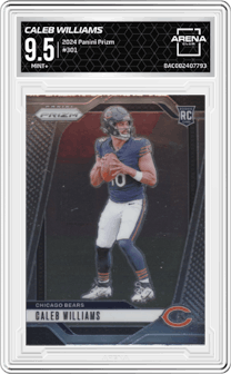 Caleb Williams from the 2024 Panini Prizm set graded by Arena Club and given an overall grade of 9.5.