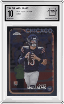 Caleb Williams from the 2024 Topps Chrome set graded by Arena Club and given an overall grade of 10.