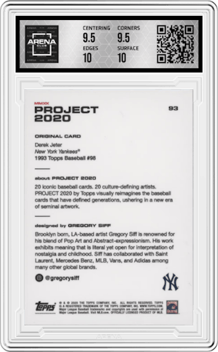 Derek Jeter from the 2020 Topps Project 2020  set graded by Arena Club and given an overall grade of 10.
