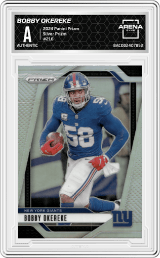 Bobby Okereke from the 2024 Panini Prizm set featuring a Silver Prizm parallel graded by Arena Club.
