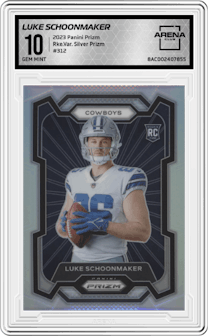 Luke Schoonmaker from the 2023 Panini Prizm set featuring a Silver Prizm parallel graded by Arena Club and given an overall grade of 10.
