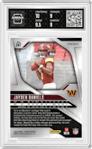 Jayden Daniels from the 2024 Panini Prizm set featuring a Disco parallel graded by Arena Club and given an overall grade of 9.5.