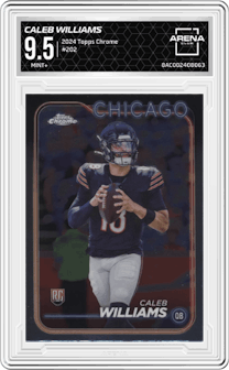 Caleb Williams from the 2024 Topps Chrome set graded by Arena Club and given an overall grade of 9.5.