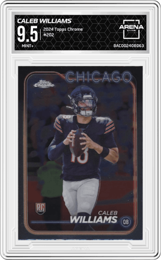 Caleb Williams from the 2024 Topps Chrome set graded by Arena Club and given an overall grade of 9.5.