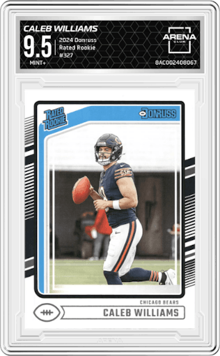Caleb Williams from the 2024 Donruss set graded by Arena Club and given an overall grade of 9.5.