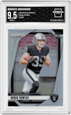 Brock Bowers from the 2024 Panini Prizm set featuring a Silver Prizm parallel graded by Arena Club and given an overall grade of 9.5.