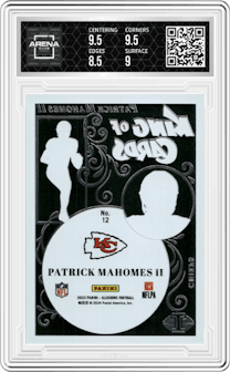 Patrick Mahomes II from the 2023 Panini Illusions set graded by Arena Club and given an overall grade of 9.