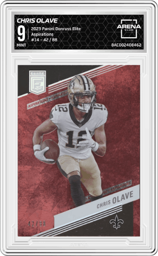 Chris Olave from the 2023 Panini Donruss Elite set featuring a Aspirations parallel graded by Arena Club and given an overall grade of 9.