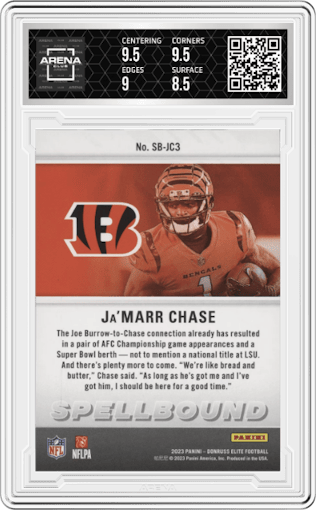 Ja'Marr Chase from the 2023 Panini Donruss Elite set graded by Arena Club and given an overall grade of 9.
