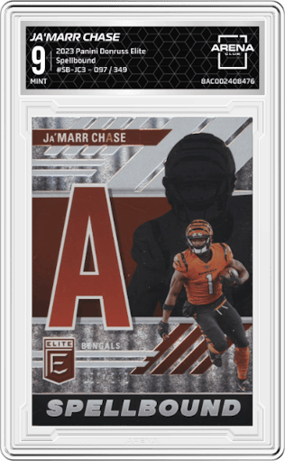 Ja'Marr Chase from the 2023 Panini Donruss Elite set graded by Arena Club and given an overall grade of 9.