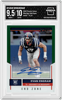 Evan Engram from the 2017 Panini Score set featuring a End Zone parallel graded by Arena Club and given an overall grade of 9.5.