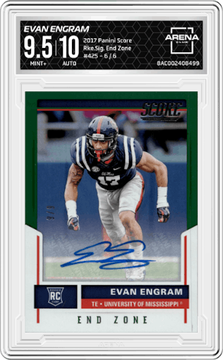Evan Engram from the 2017 Panini Score set featuring a End Zone parallel graded by Arena Club and given an overall grade of 9.5.