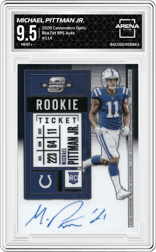 Michael Pittman Jr. from the 2020 Panini Contenders Optic set graded by Arena Club and given an overall grade of 9.5.