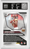 Jayden Daniels from the 2024 Panini Prizm set featuring a Red White Blue Prizm parallel graded by Arena Club and given an overall grade of 8.