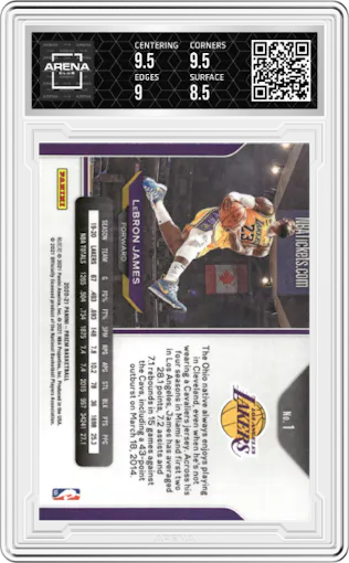 LeBron James from the 2020-21 Panini Prizm set graded by Arena Club and given an overall grade of 9.