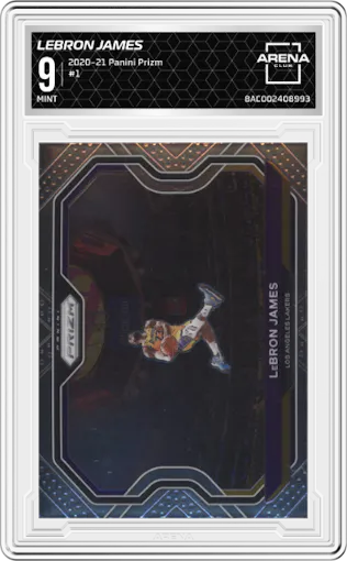 LeBron James from the 2020-21 Panini Prizm set graded by Arena Club and given an overall grade of 9.