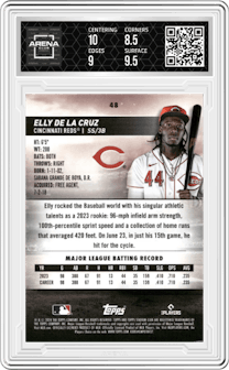 Elly De La Cruz from the 2024 Topps Stadium Club set graded by Arena Club and given an overall grade of 9.