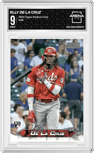 Elly De La Cruz from the 2024 Topps Stadium Club set graded by Arena Club and given an overall grade of 9.