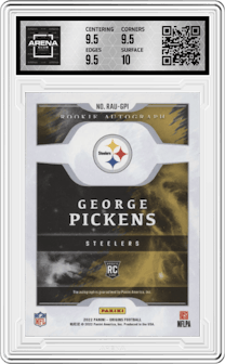George Pickens from the 2022 Panini Origins set graded by Arena Club and given an overall grade of 10.