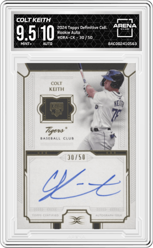 Colt Keith from the 2024 Topps Definitive Collection set graded by Arena Club and given an overall grade of 9.5.