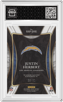 Justin Herbert from the 2021 Panini Select set featuring a Blue parallel graded by Arena Club.