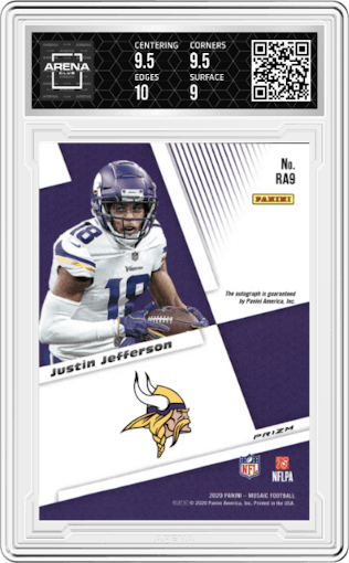 Justin Jefferson from the 2020 Panini Mosaic set graded by Arena Club and given an overall grade of 9.5.