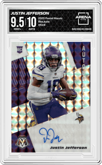 Justin Jefferson from the 2020 Panini Mosaic set graded by Arena Club and given an overall grade of 9.5.