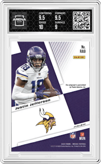 Justin Jefferson from the 2020 Panini Mosaic set graded by Arena Club and given an overall grade of 9.5.